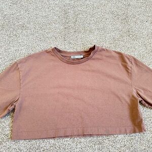 Zara Dusty Mauve Cropped Crewneck Tee